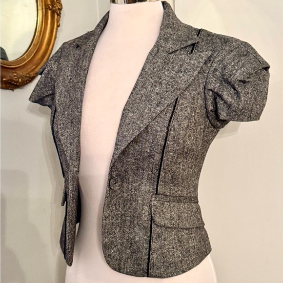 Bebe Cropped Blazer Jacket Gray Wool Blend Steampunk Detailed Fitted Victorian - Picture 2 of 13